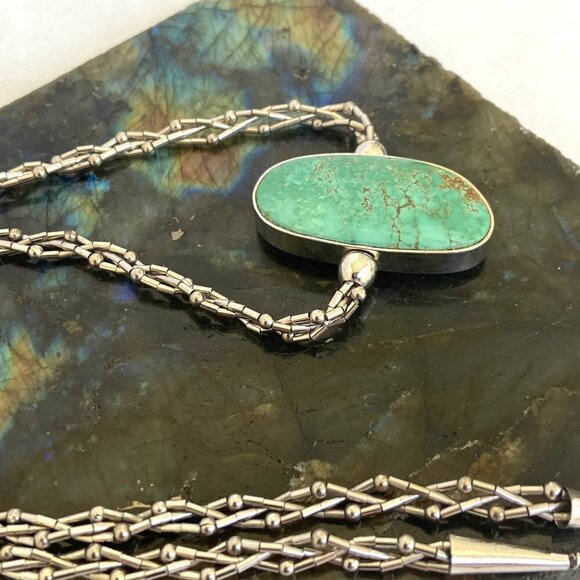 Sterling Silver 925 SWS Reversible Green Blue Turquoise Braided Chain Necklace - Picture 8 of 16